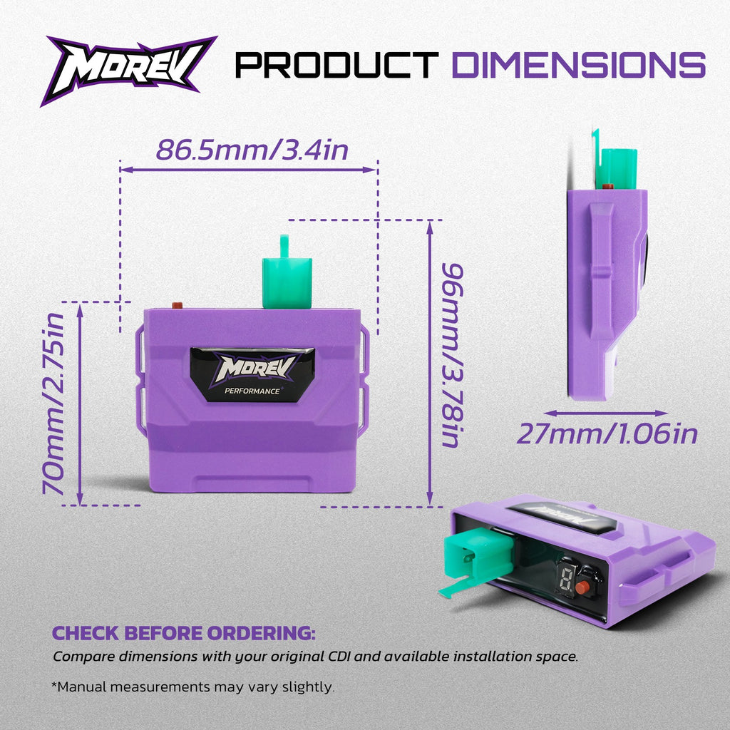 MOREV 4-pin DC CDI dimensions 86.5 by 70 by 27 millimeters