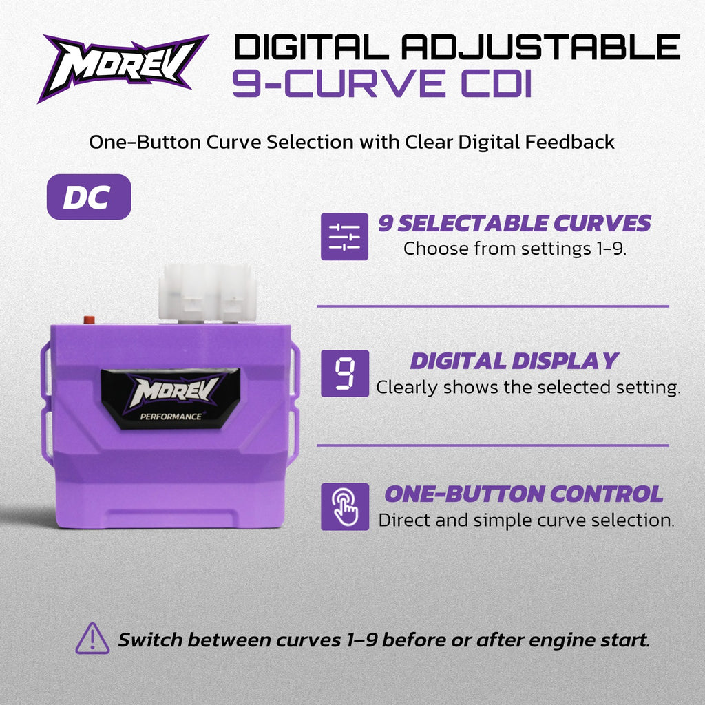 MOREV GY6 6-pin DC CDI nine selectable ignition curves with digital display and one-button control