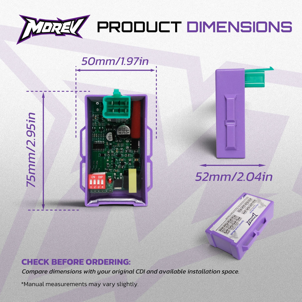 MOREV 4-pin DC CDI product dimensions 50 by 75 by 52 millimeters