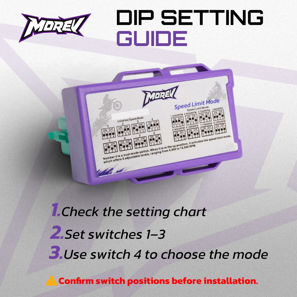 MOREV 4-pin DC CDI DIP switch setting chart and mode selection instructions
