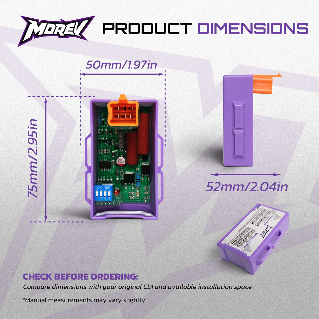 MOREV 5-pin AC DIP CDI dimensions 50 by 75 by 52 millimeters