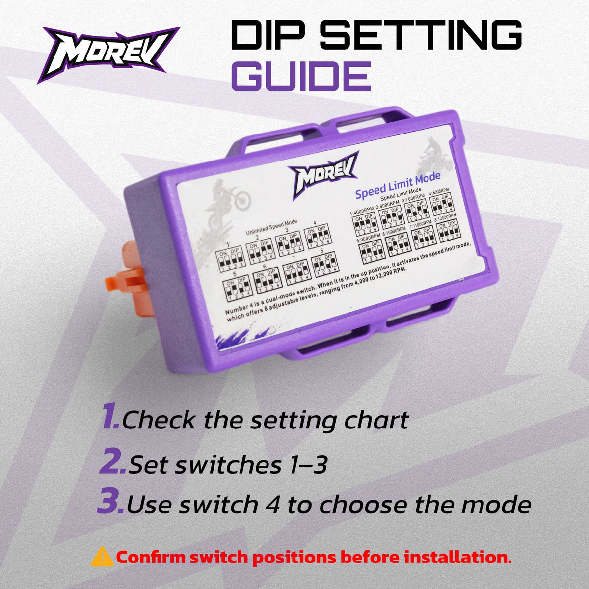 MOREV 5-pin AC CDI DIP setting chart switch positions 1 through 4