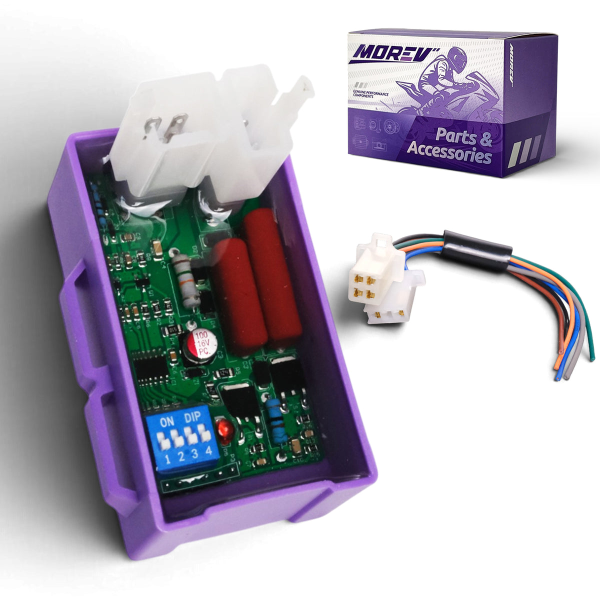 MOREV CG 6-pin AC DIP switch CDI ignition box with white 4+2 connectors and packaging