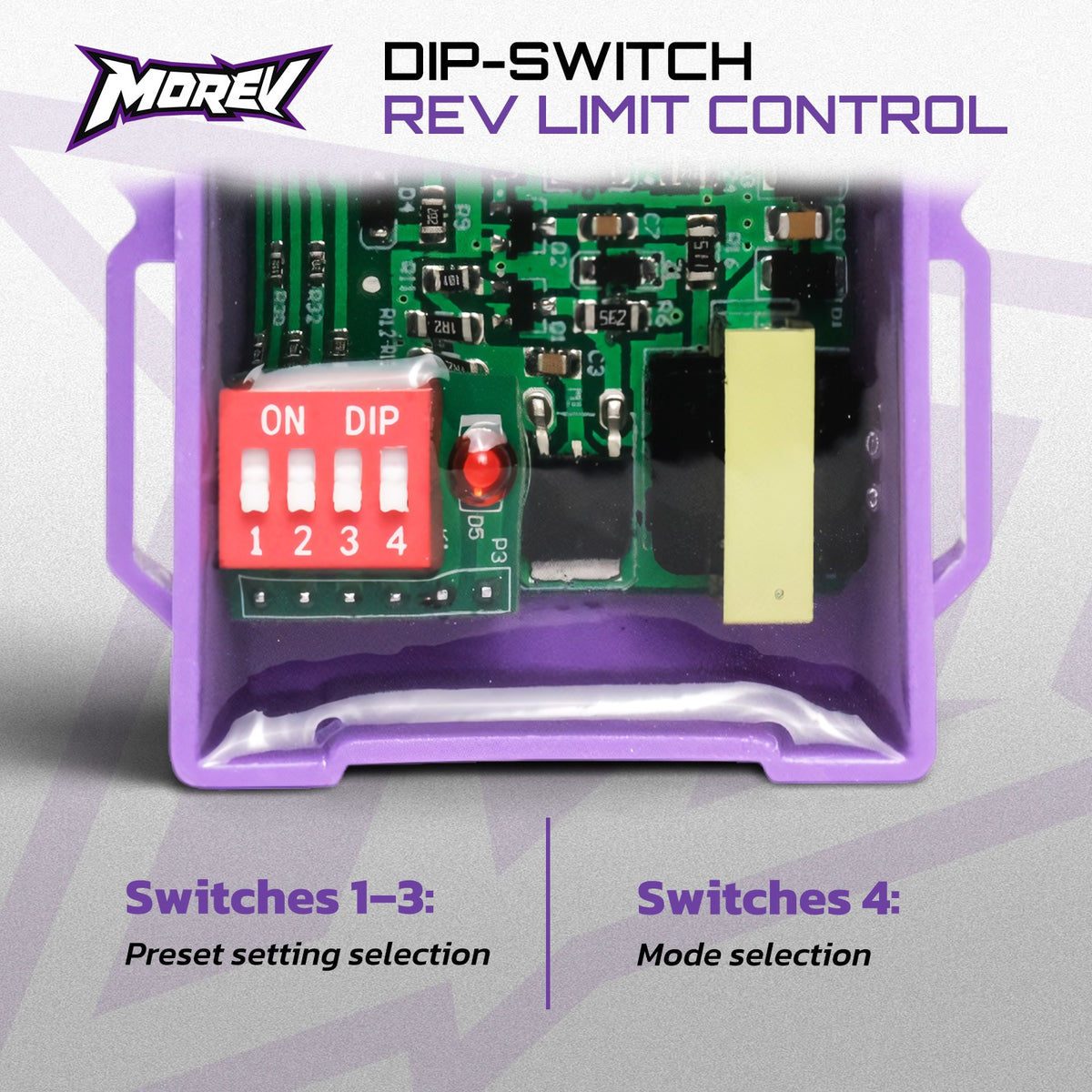 MOREV CG DC CDI red four-position DIP switch for rev limiter settings and no-limit mode