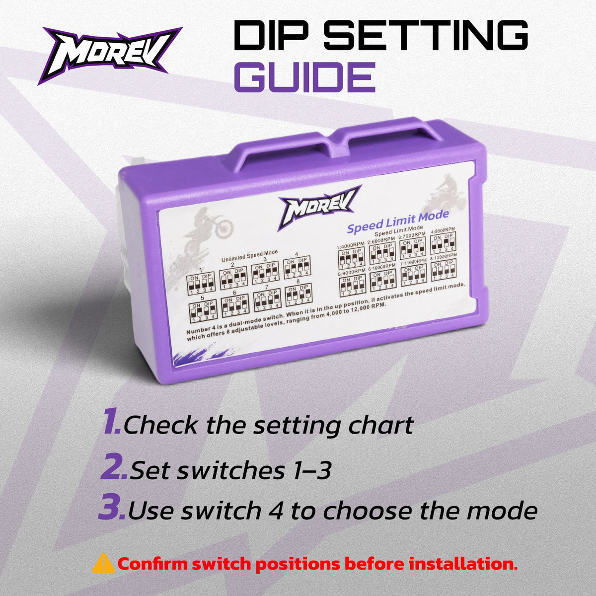 MOREV CG DC adjustable CDI 4-switch DIP setting guide for ignition rev limit modes