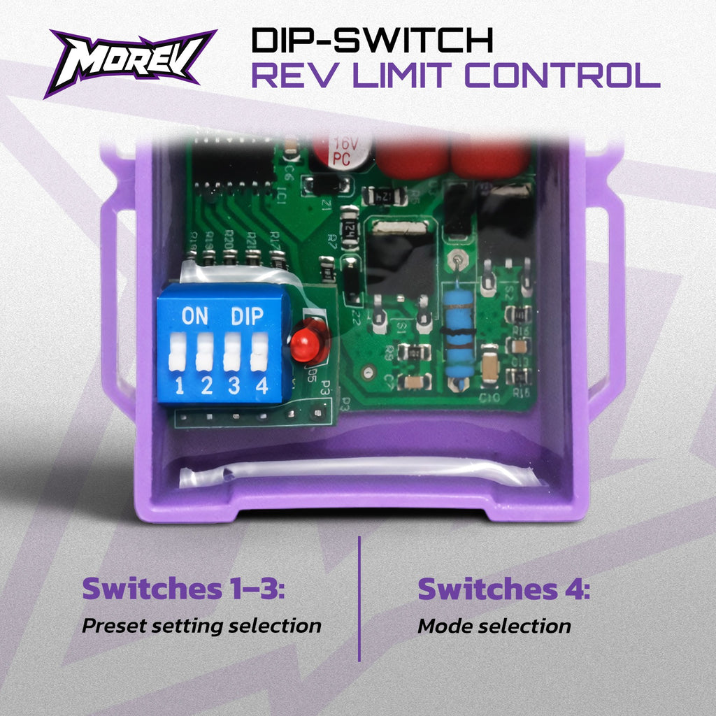 MOREV GY6 AC CDI blue 4-switch DIP bank for rev limiter presets and mode selection