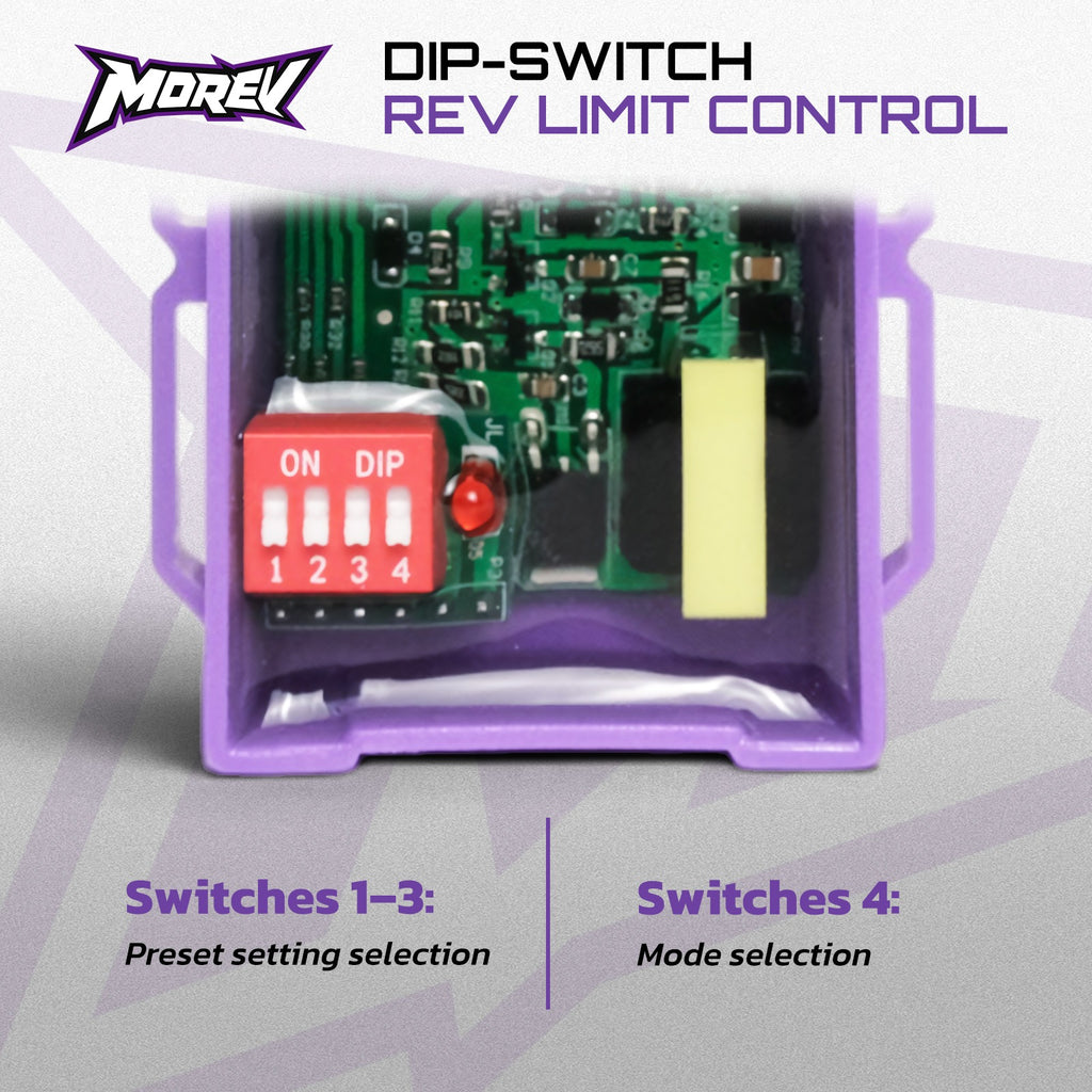 MOREV GY6 DC CDI red DIP switches for eight rev limiter presets and mode selection