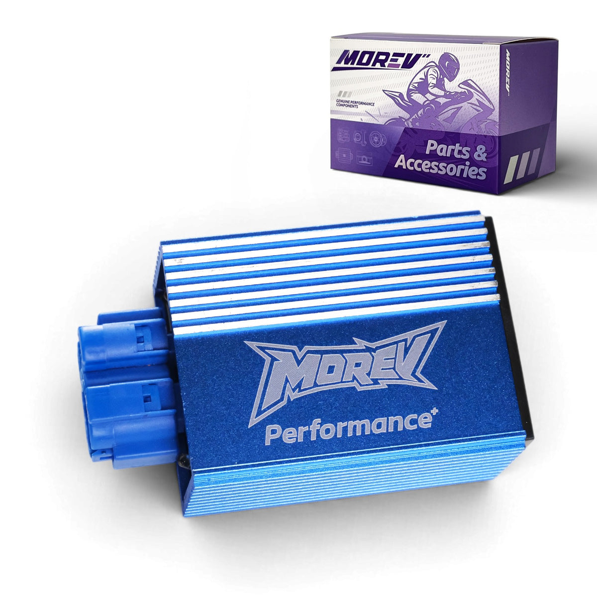 MOREV MCDI007 GY6 6-Pin AC No Rev Limit Racing CDI blue aluminum module with packaging