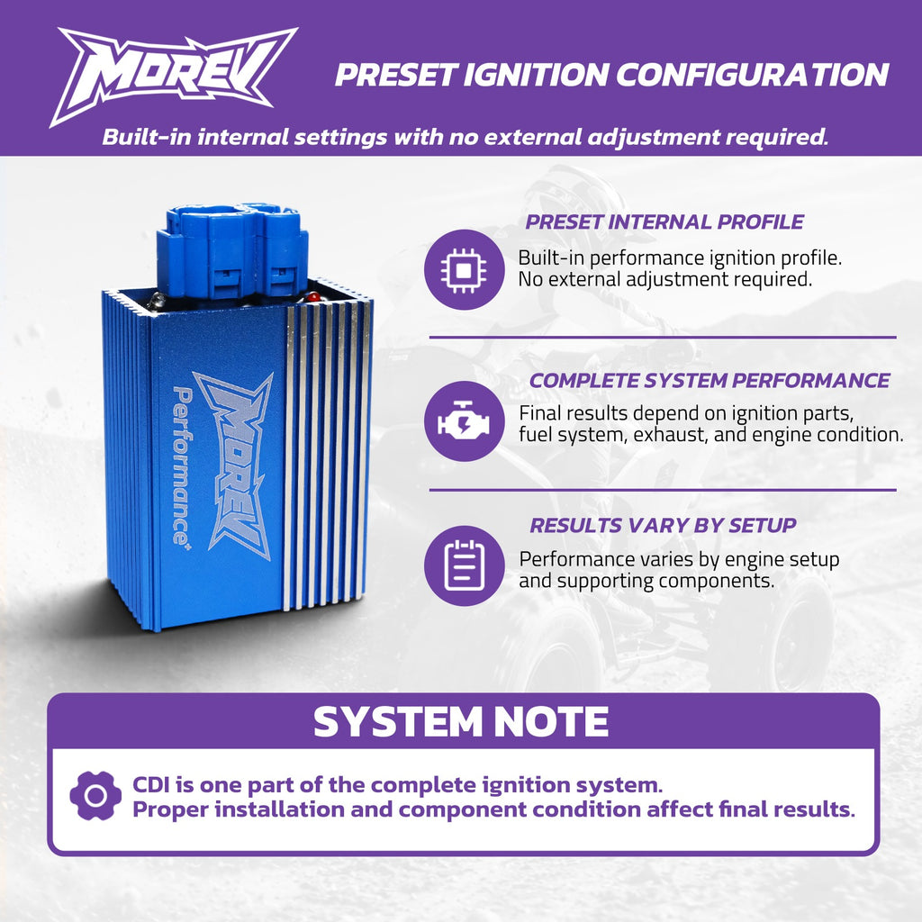 MOREV GY6 AC CDI preset advancing ignition configuration with no external adjustments