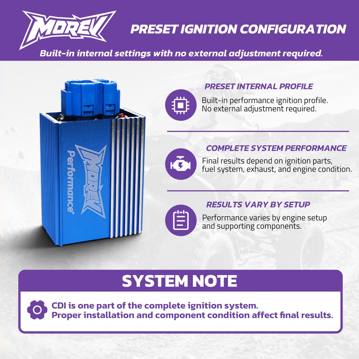 MOREV GY6 AC CDI preset advancing ignition configuration with no external adjustments