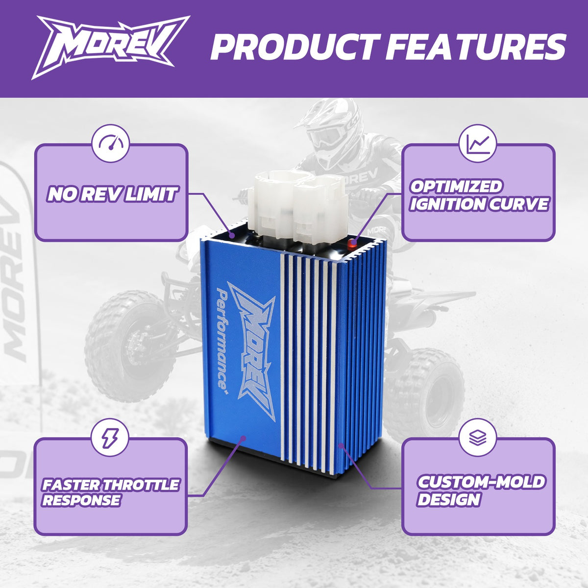 MOREV GY6 DC Racing CDI no rev limit ignition profile and finned aluminum housing