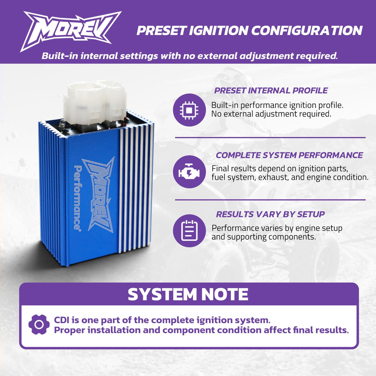 MOREV GY6 DC CDI built-in preset advancing ignition timing no adjustable settings