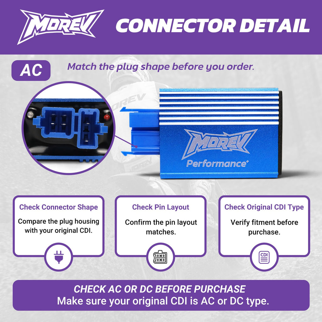 CG 6-pin AC CDI connector and pin shape 4 plus 2 plug reference