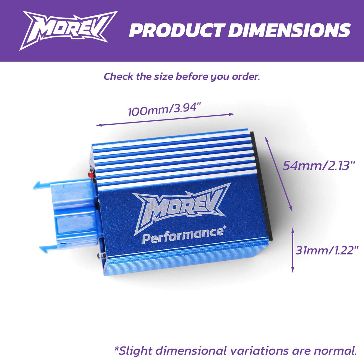 MOREV CG AC CDI physical dimensions 100 x 54 x 31 mm