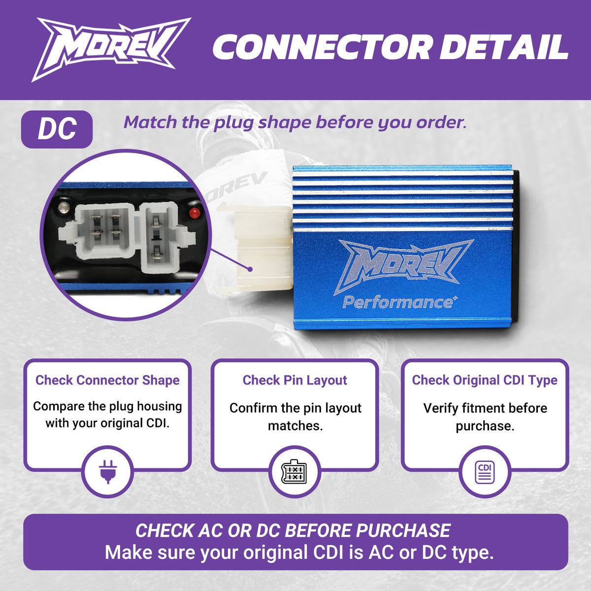 MOREV MCDI010 CG DC six-pin 4+2 connector detail