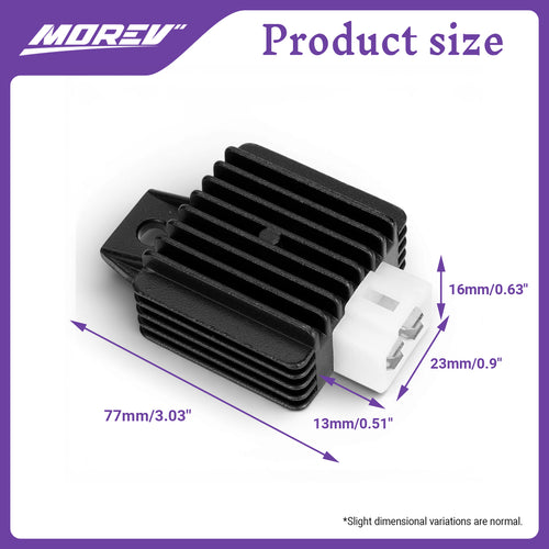 MOREV MREC043 full wave regulator rectifier dimensions 77mm overall length